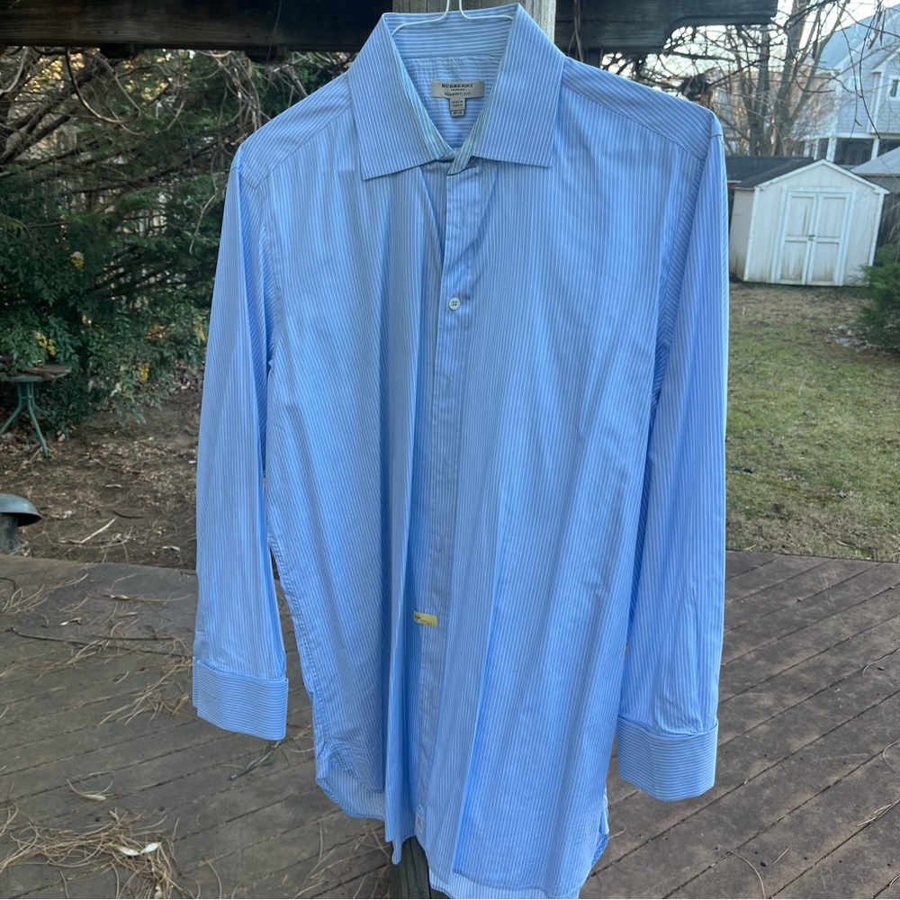 Burberry London Blue Stripe Dress Shirt 16x33 42 Cotton French Cuffs Classic